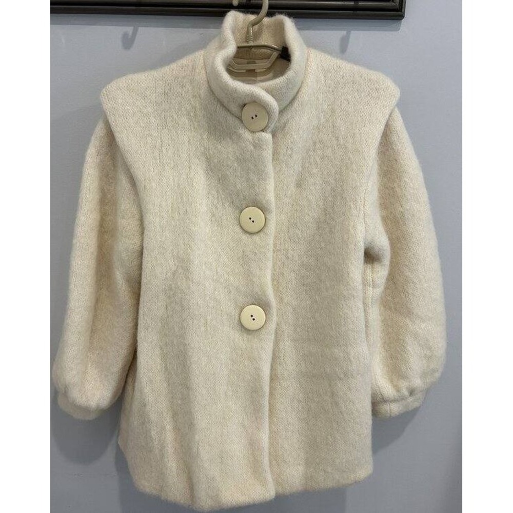 Vintage Karen Isull of Iceland Ivory Jacket Large Button Front 100% Wool Lined M